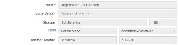 Adressverwaltung in Juser: Adressdatensatz eines Jugendamts mit Name, Anschrift und Telefon