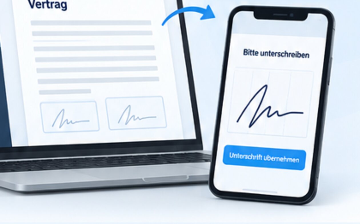 Juser eSign: Dokument am Rechner vorbereiten, per QR-Code auf das Smartphone wechseln und dort unterschreiben