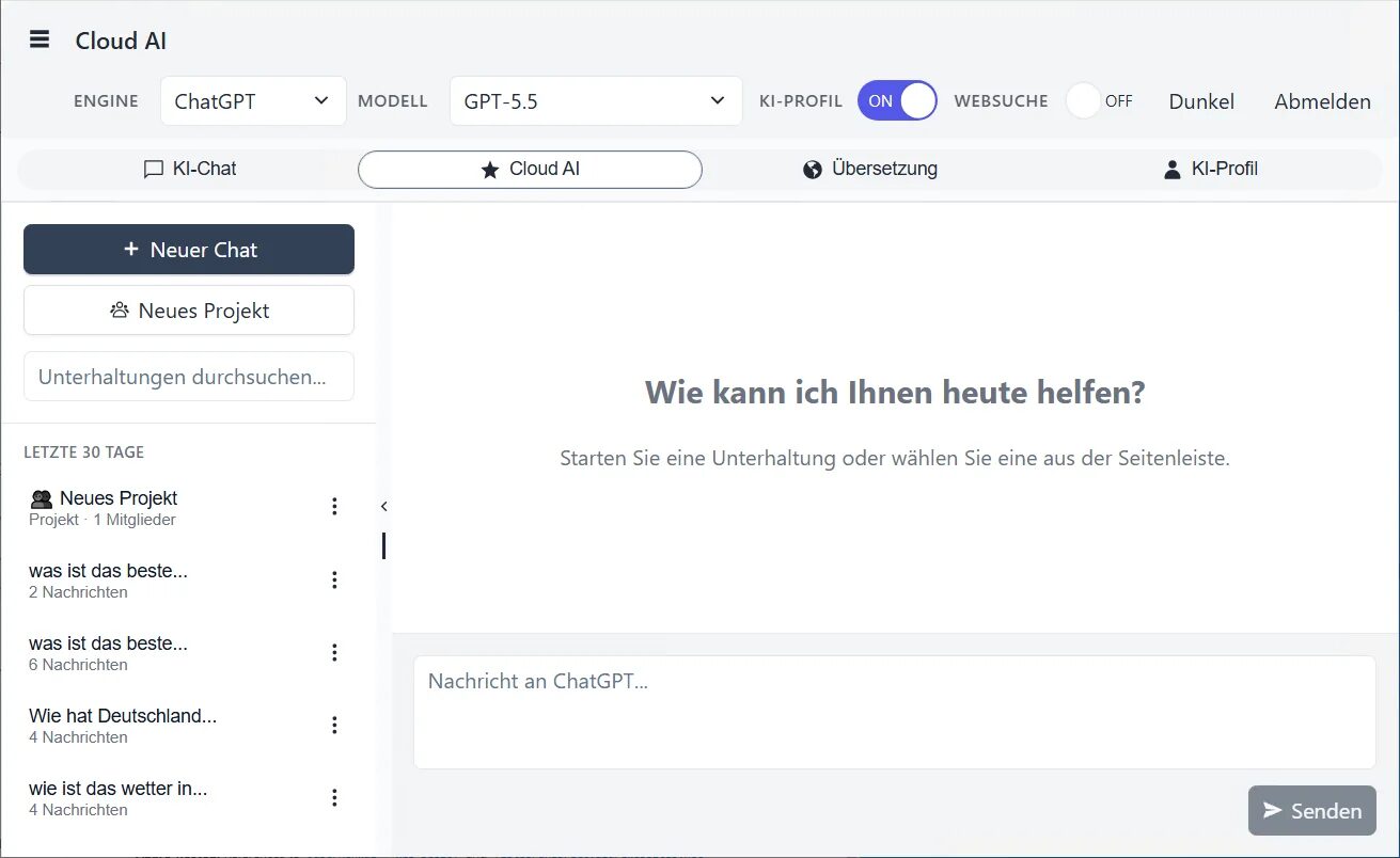 Cloud-KI in Juser: Auswahl des Anbieters und Modells in der Chat-Oberfläche