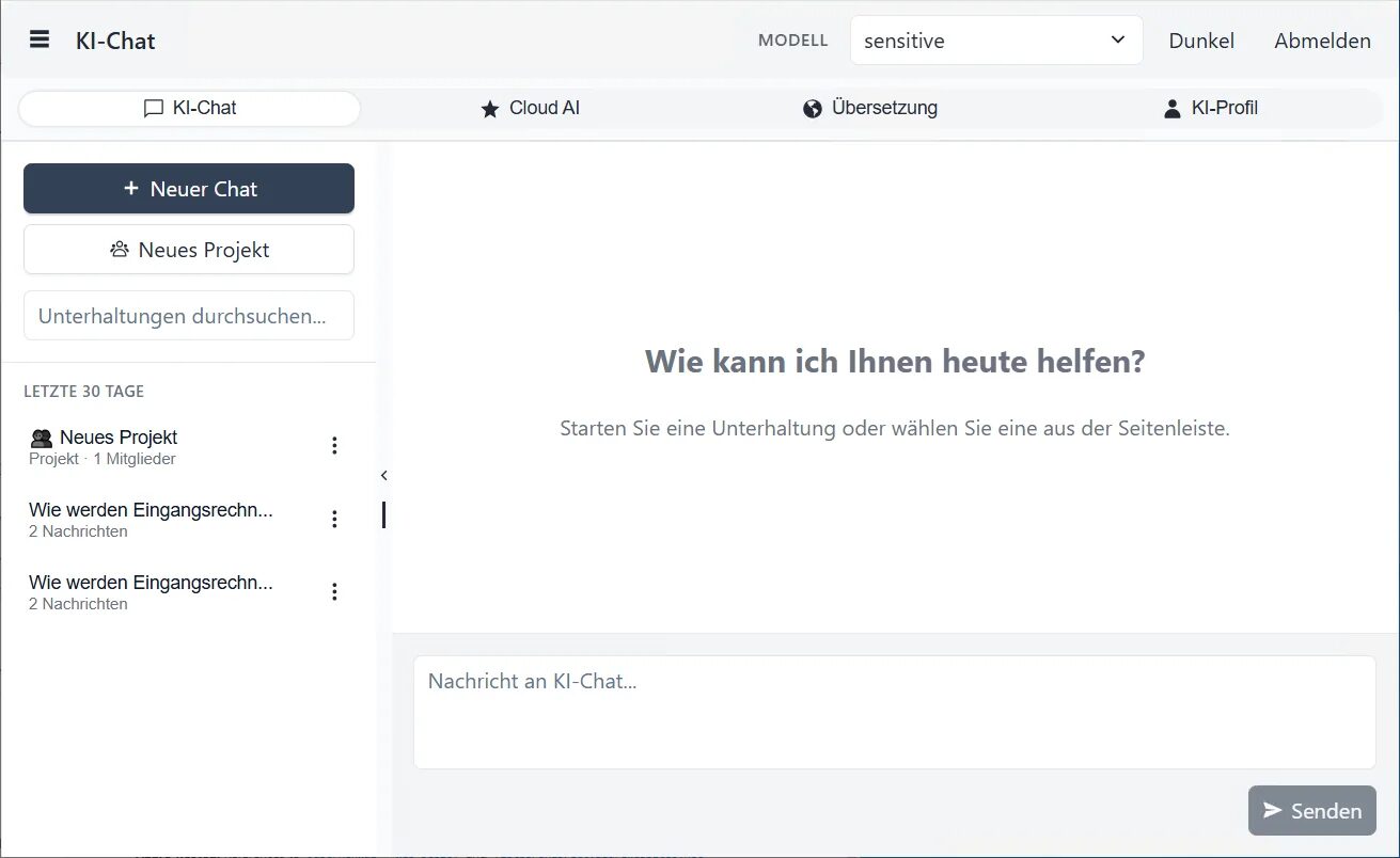 KI-Fachassistent in Juser: Chat-Oberfläche mit lokal betriebenem Sprachmodell